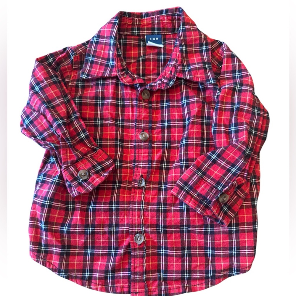 🎄Old Navy Red Plaid Button Down Shirt, holiday baby clothes 🎄
